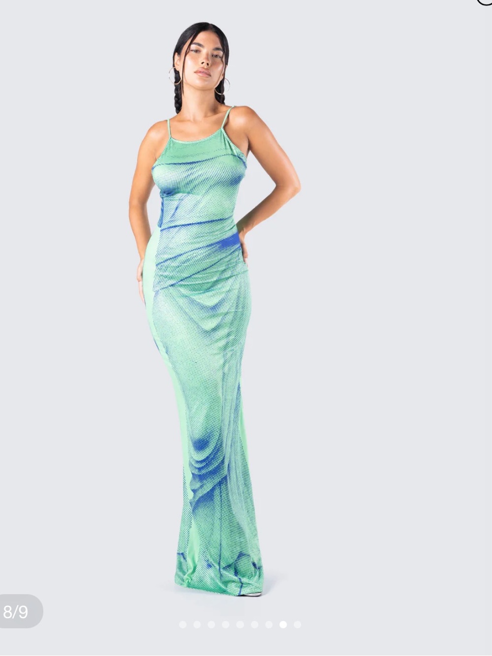 Finesse multi print blue/ green maxi dress XL